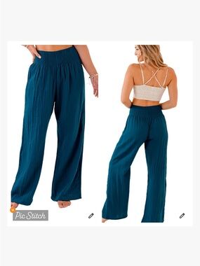 Lotus & Luna Cotton Wide Leg Pants Deep Teal